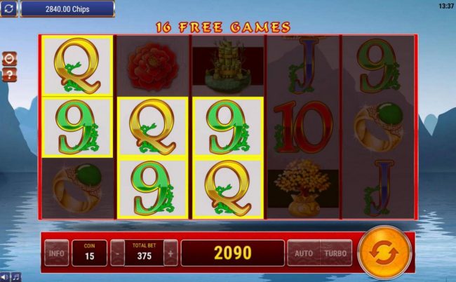 Multiple winning paylines triggers a big win during the Free Games bonus feature!