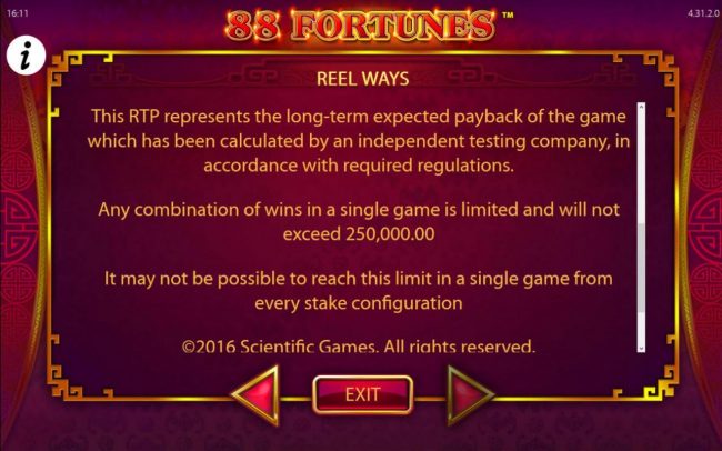 The theoretical return to player (RTP) for this game is 96.00%. Any combination of wins in a single game is limited and will not exceed 250,000.00