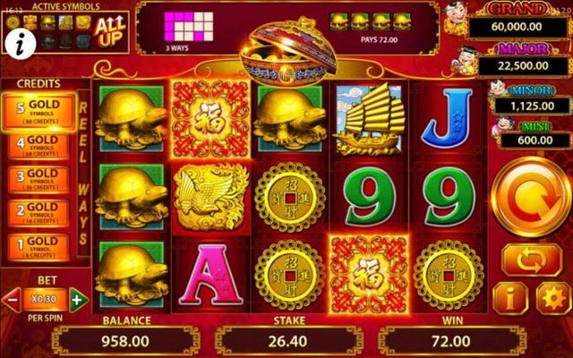 A winning combination of gold turtle symbols triggers a 72.00 payout.