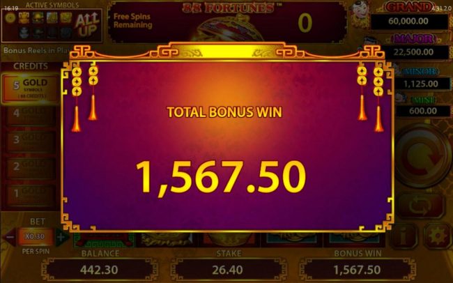 Free Games Total Bonus Win 1,567.50