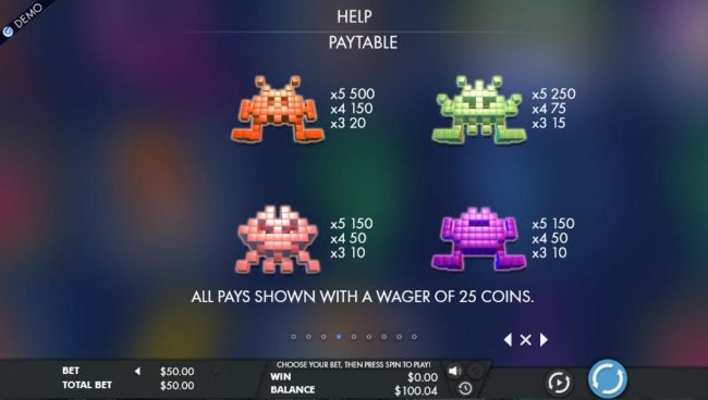 High value slot game symbols paytable.