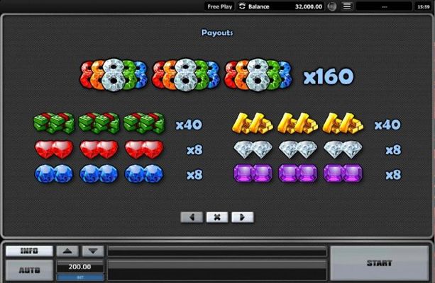 Slot game symbols paytable.