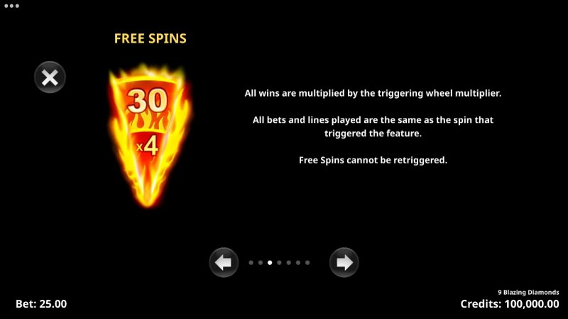 9 Blazing Diamonds :: Free Spin Feature Rules