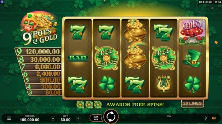 Play slots at 24 Bettle: 24 Bettle featuring the Video Slots 9 Pots of Gold with a maximum payout of $120,000