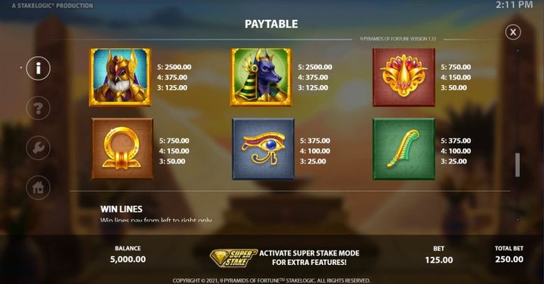 Paytable - Low Value Symbols