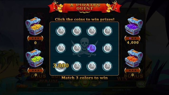 Pick coins and match 3 to win that treasure chest