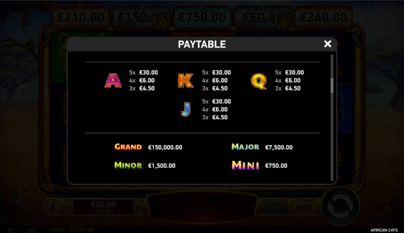 Paytable - Low Value Symbols