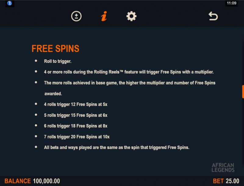 African Legends Wow Pot :: Free Spin Feature Rules