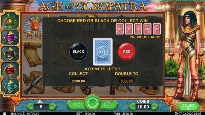 Age of Cleopatra :: Black or Red Gamble Feature