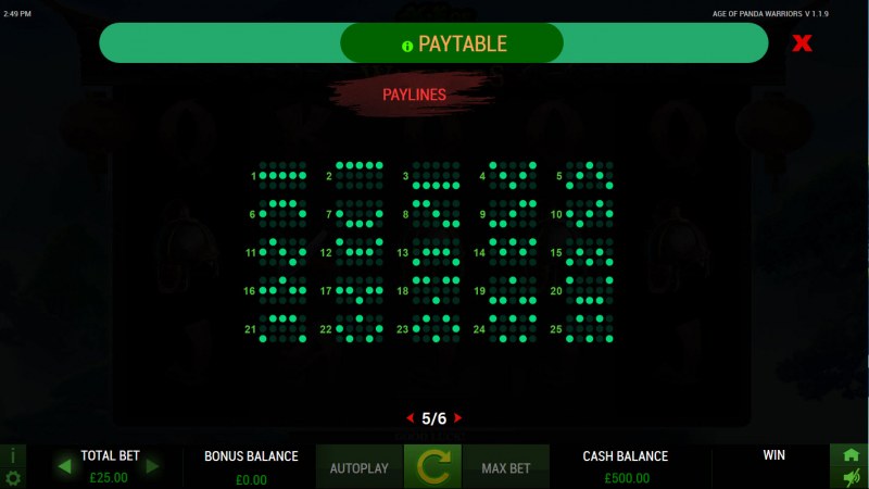 Paylines 1-25