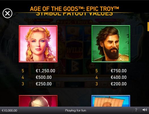 Age of the Gods Epic Troy :: Paytable - High Value Symbols