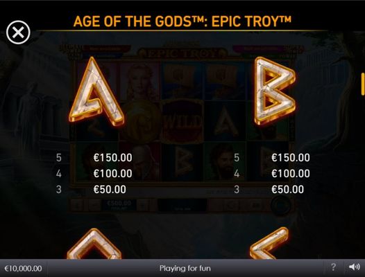 Age of the Gods Epic Troy :: Paytable - Low Value Symbols