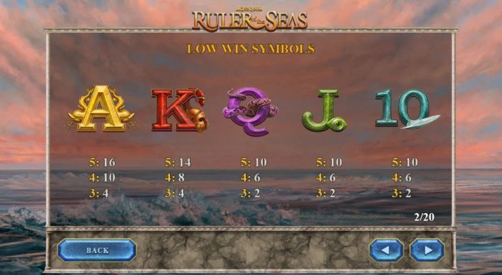 Age of the Gods Ruler of the Seas :: Paytable - Low Value Symbols