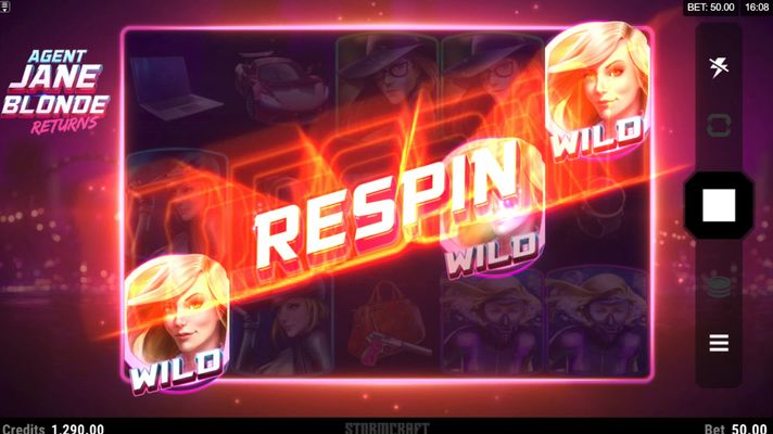 Agent Jane Blonde Returns :: Respins continue until no more scatters appear on the reels