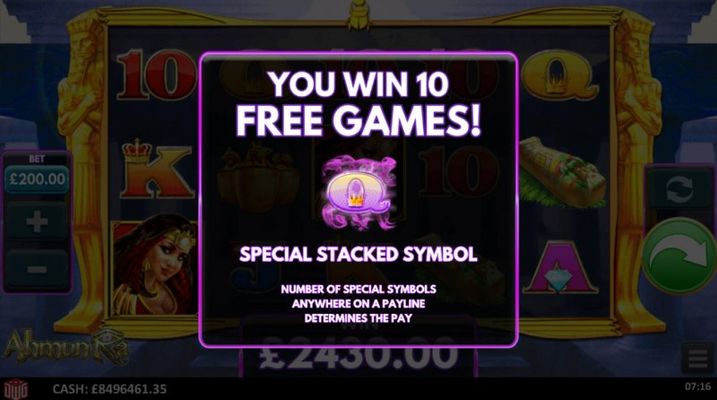 10 free spins awarded