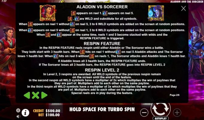 Aladdin and the Sorcerer :: Bonus Game Rules