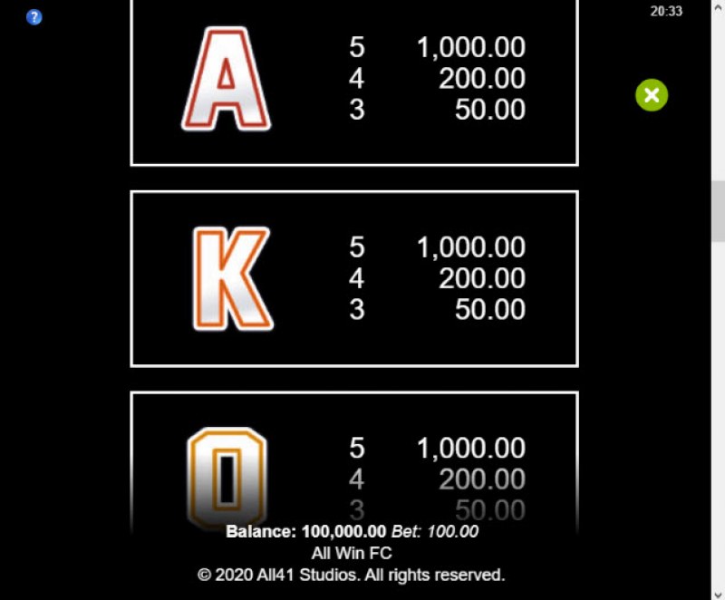 Paytable - Low Value Symbols