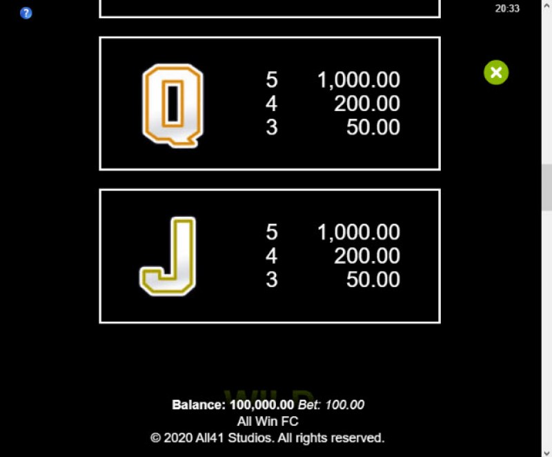 Paytable - Low Value Symbols