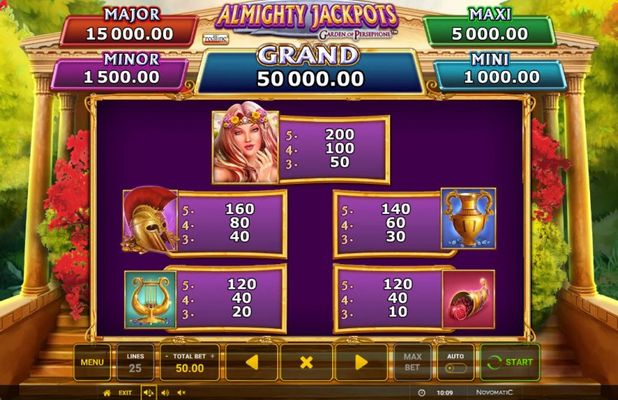 Almighty Jackpots Garden of Persephone :: Paytable - High Value Symbols
