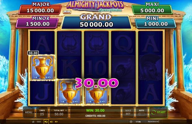 Almighty Jackpots Realm of Poseidon :: A three of a kind win
