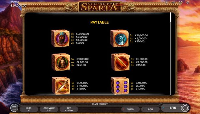 Almighty Sparta Dice :: Paytable - High Value Symbols