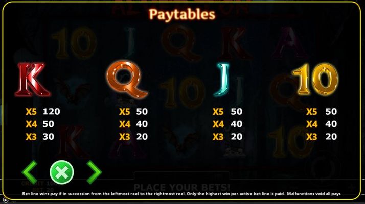 Paytable - Low Value Symbols