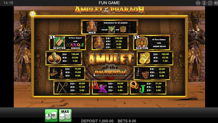 Amulet of the Pharaoh :: Paytable