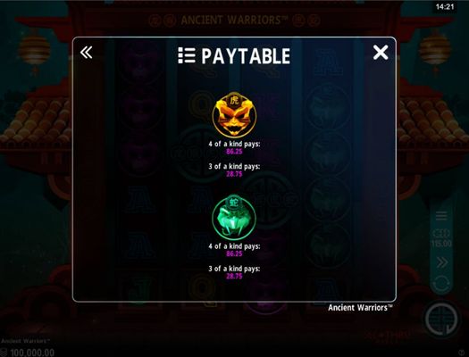 Paytable - Medium Value Symbols