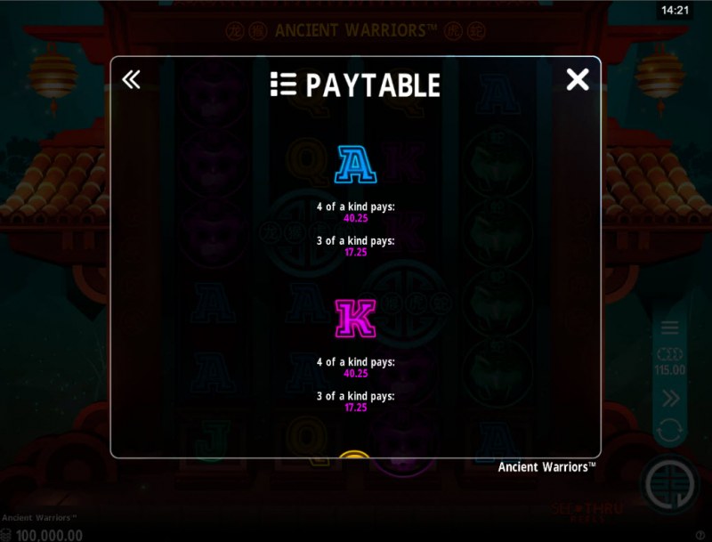 Paytable - Low Value Symbols