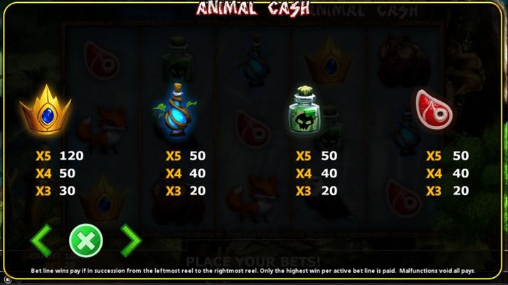 Animal Cash :: Paytable - Low Value Symbols