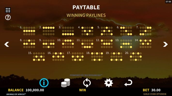 Paylines 1-20