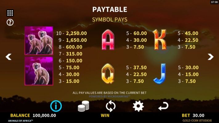 Paytable - Low Value Symbols