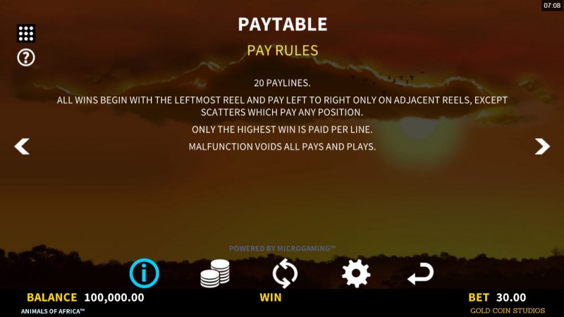 Animals of Africa :: Pay Rules