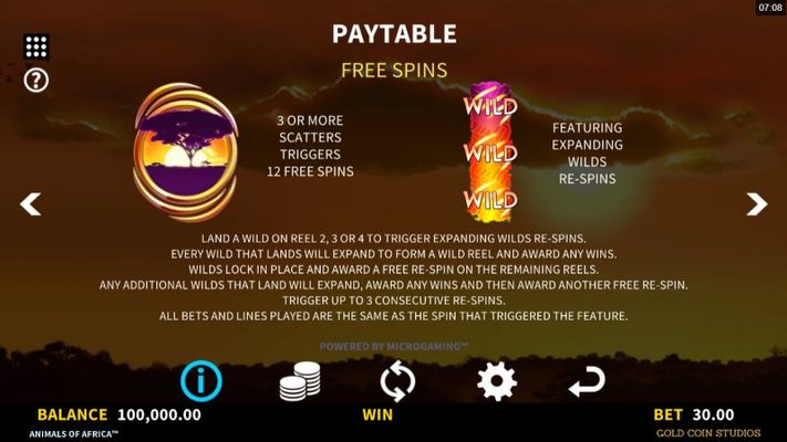 Animals of Africa :: Free Spin Feature Rules