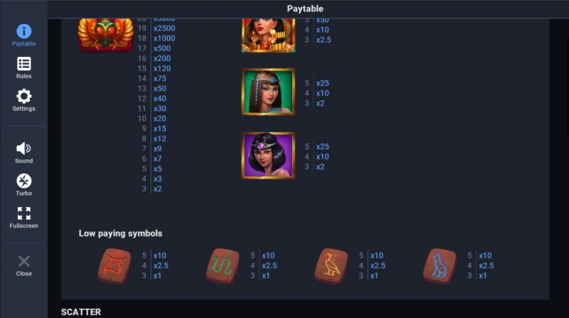 Paytable - Low Value Symbols