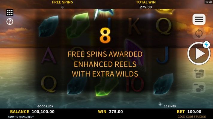 8 free spins awarded