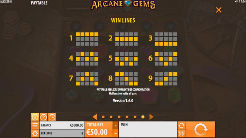 Arcane Gems :: Paylines 1-9
