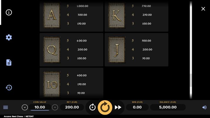 Paytable - Low Value Symbols