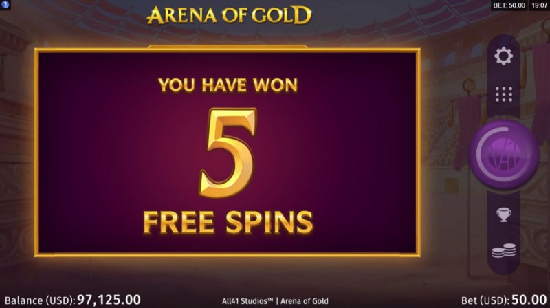 Arena of Gold :: 5 Free Spins Awarded