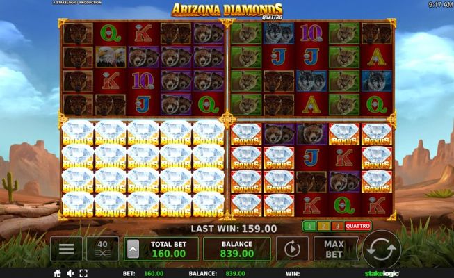 Arizona Diamonds Quattro :: Filling the reels with scatter symbols triggers free spins