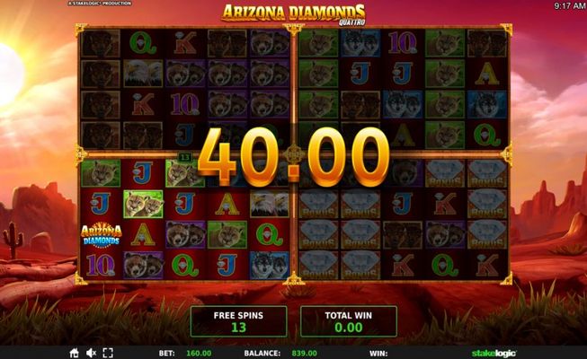 Arizona Diamonds Quattro :: Free games are played on the same triggering reel set