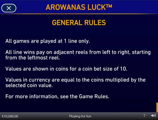 Arowanas Luck :: General Game Rules