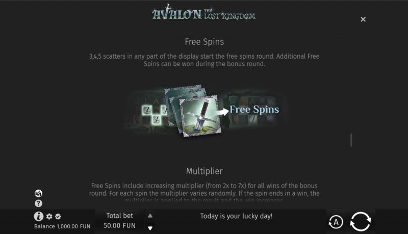 Avalon The Lost Kingdom :: Free Spin Feature Rules
