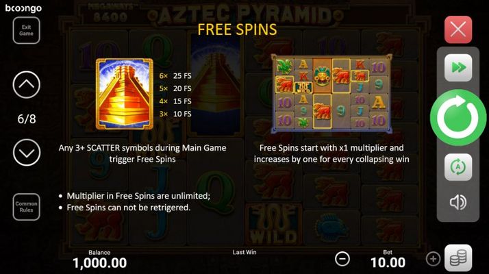 Aztec Pyramid Megaways :: Free Spin Feature Rules