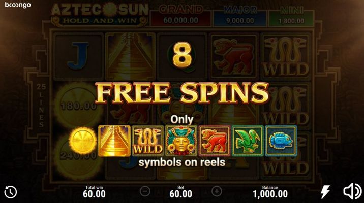 8 free spins awarded