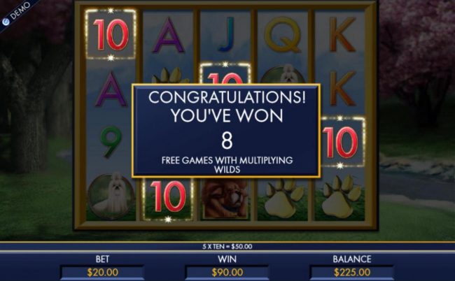 8 free spins with multiplying wilds awarded.