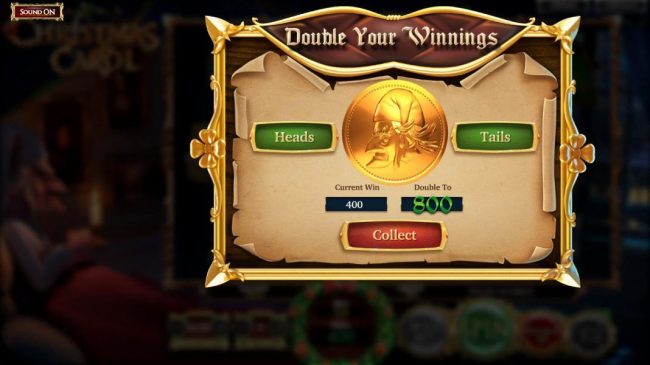 The Double Your Winnings feature is available after each winning spin. Select either Heads or Tails for a chance to double your winnings.