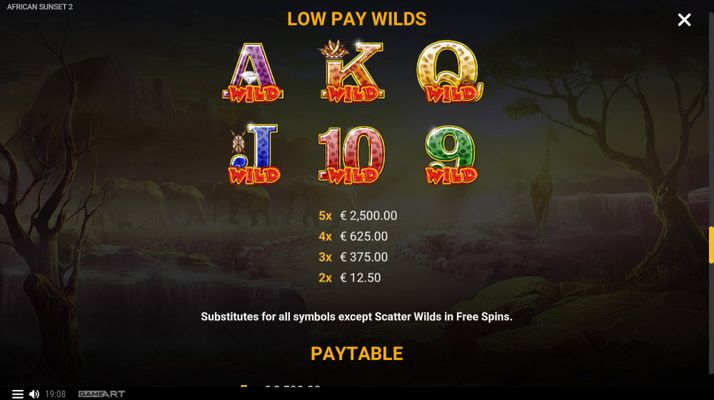 African Sunset 2 :: Paytable - Free Games
