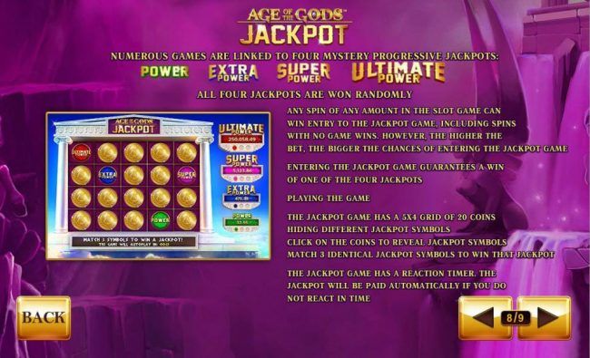 Numerous games are linked to four mystery progressive jackpots. All four jackpots are won randomly