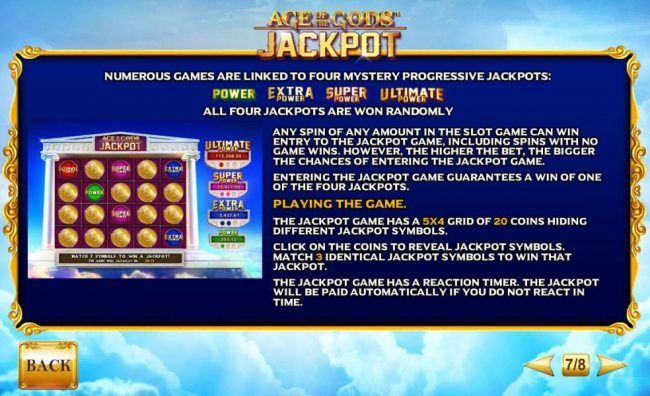 Numerous games are linked to four mystery progressive jackpots. All four jackpots are won randomly